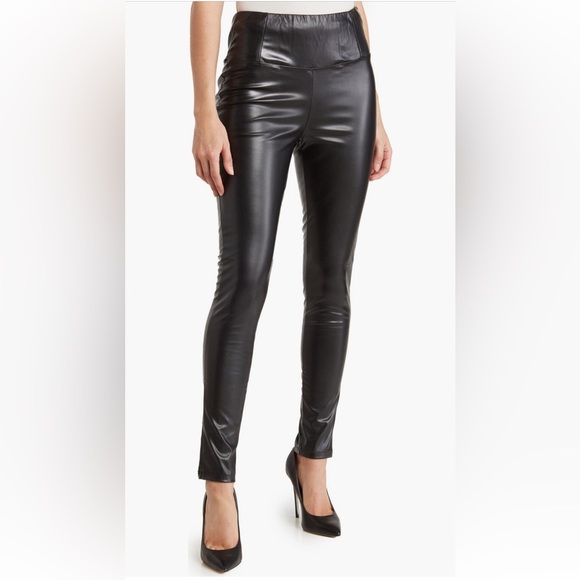 MAX STUDIO Vegan Leather Wide Waist black Leggings/size M - Picture 1 of 3